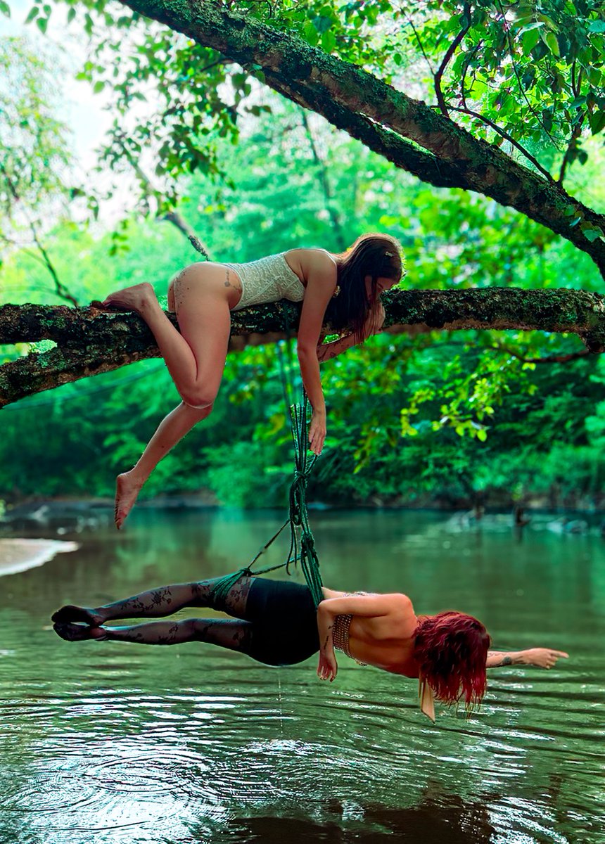 ShibariCompound's tweet photo. the girls take a dip in the heat. Shibari hip harness https://t.co/tmoYVY51vJ
