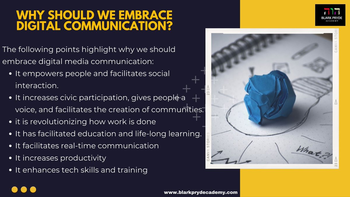 BlarkGroup's tweet photo. Why should we embrace digital media communication?
Subscribe today for just N2500 and start learning: https://t.co/2FWtb7LWB6
#Resilience #DigitalSkills #OnlineEducator #KeepMovingForward #Motivation #BlarkPrydeAcademy #WorkLifeBalance #onlineeducation #FutureOfLearning #NYSC https://t.co/JC86bx8sJQ