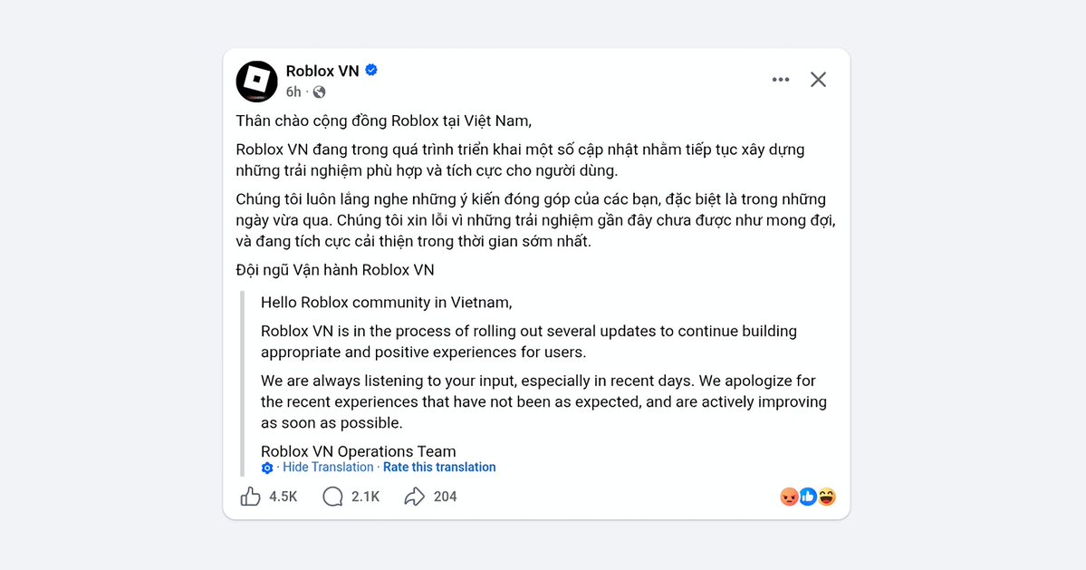 Deepcan_Roblox's tweet photo. Roblox VNG has apologized to the Vietnamese Roblox community for recent negative experiences and stated that it is actively rolling out updates to improve the service as soon as possible, this information was shared in a Facebook post.
#Roblox #RobloxVNG #RobloxNews https://t.co/GjElSbl6Ze