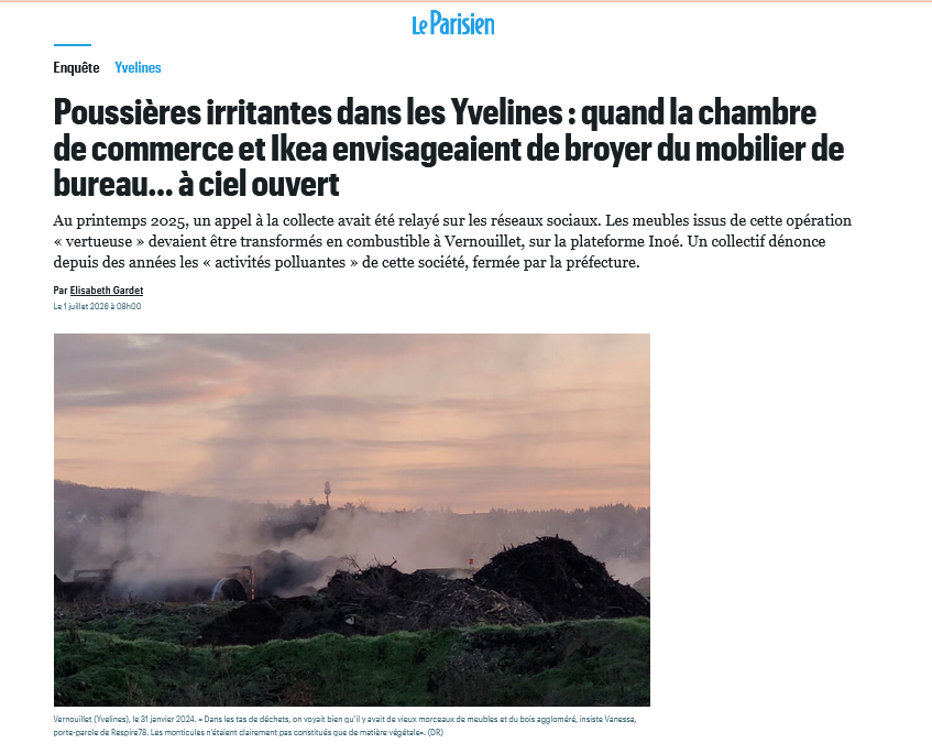 Respire78's tweet photo. @npouzyreff78 @Les_Yvelines @iledefrance @medef78 🔴La mise en avant d’Inoé comme acteur de la filière bois appelle  des éclaircissements urgents sur la nature  des matières traitées, leur traçabilité et le rôle des partenaires qui ont soutenu cette présentation  lissée de l’activité   
📰@leparisien_78 👉https://t.co/dgHhOQc9uX https://t.co/buv3d1MrYw