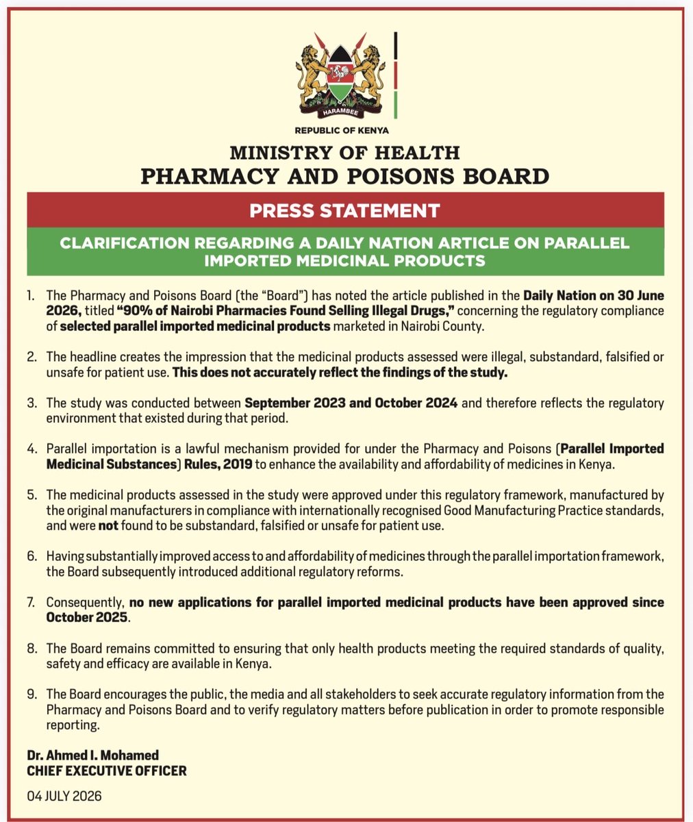 ppbkenya's tweet photo. PPB Clarifies Facts on Parallel Imported Medicinal Products https://t.co/khw0H69apP