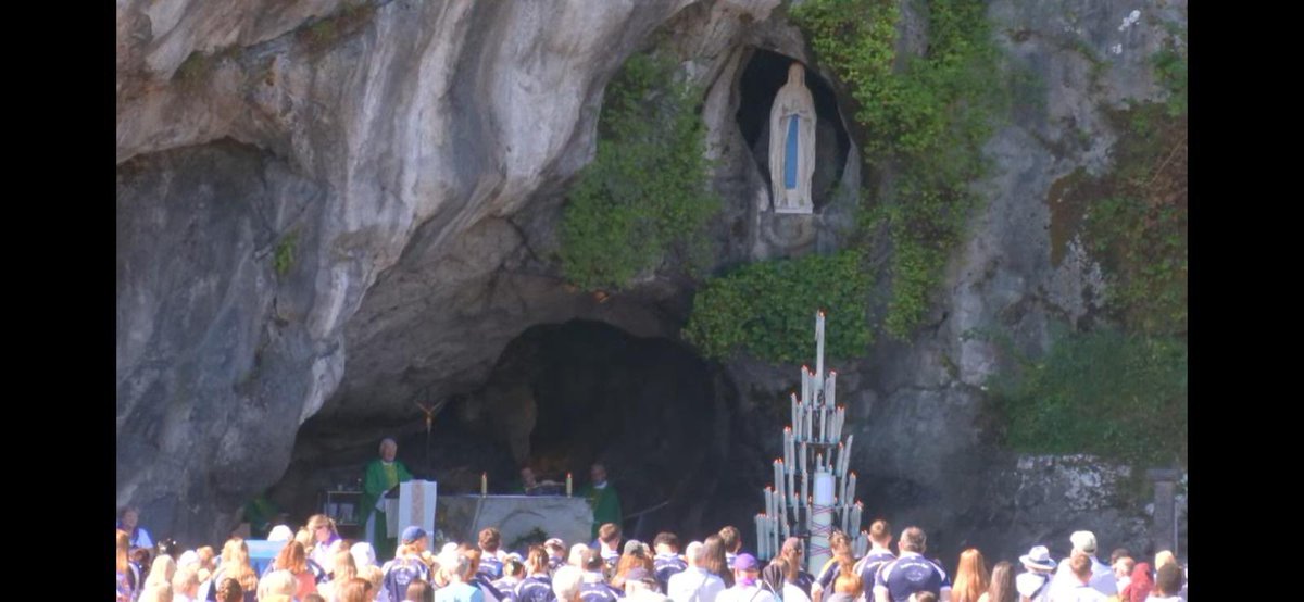 clogherdiocese's tweet photo. Clogher Diocesan Pilgrimage to Lourdes  - Photos from the celebration of Holy Mass at the Grotto on Saturday morning, led by Bishop Larry Duffy. Homilist was Canon Noel McGahan. 

“Hail, full of grace, the Lord is with you” (Luke 1:28), https://t.co/coGmOj9Dnt