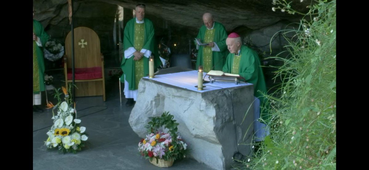 clogherdiocese's tweet photo. Clogher Diocesan Pilgrimage to Lourdes  - Photos from the celebration of Holy Mass at the Grotto on Saturday morning, led by Bishop Larry Duffy. Homilist was Canon Noel McGahan. 

“Hail, full of grace, the Lord is with you” (Luke 1:28), https://t.co/coGmOj9Dnt