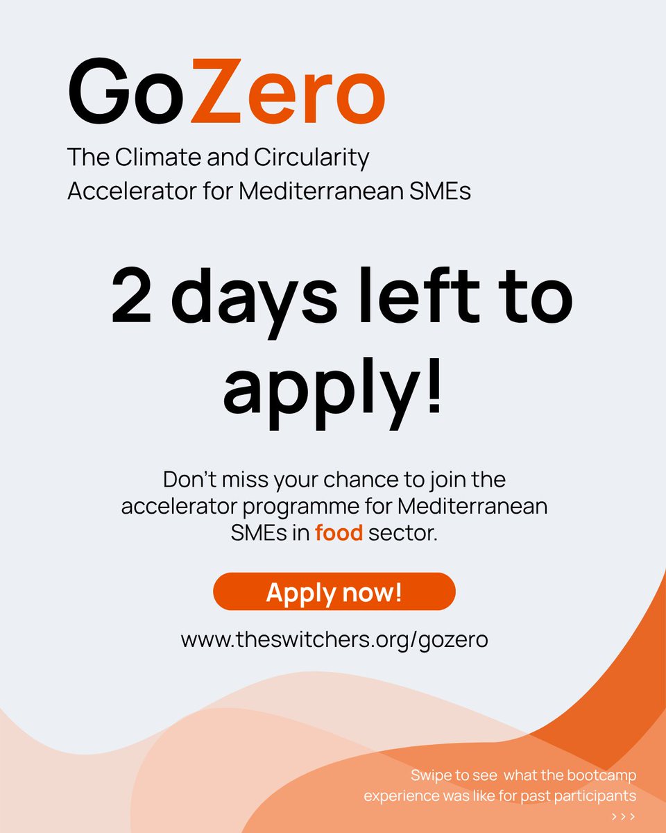 MedWaves_Centre's tweet photo. 🕒 Last chance!

Applications for #GoZero, the Climate &amp; Circularity Accelerator for Mediterranean SMEs, close in 2 days.

Swipe through the images to see what the bootcamp experience was like for past participants.

🗓️ Deadline: July 6th
📥 Apply now:  https://t.co/5XeKxgaJxZ https://t.co/oFBl1SBr31