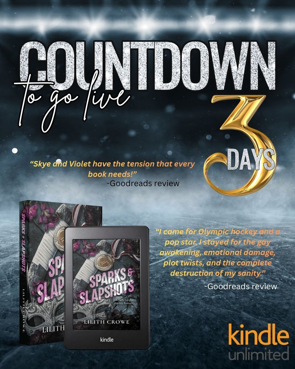 AuthorLCrowe's tweet photo. IT'S OFFICIALLY COUNTDOWN TIME!!! 🥳
Sparks &amp; Slapshots goes live in 3 days!!! 

There is still time to snag your $0.99 pre-order!
Links are in my bio 💋
#countdown #darkromance #sapphic #bookish #hockeyromance https://t.co/RmsSvc9no8