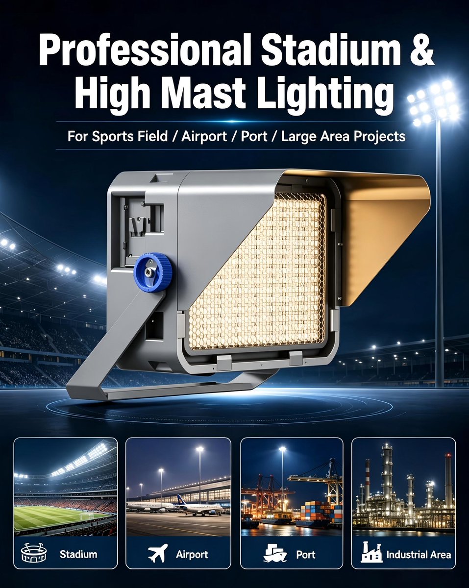shar_chris's tweet photo. This is the best Floodlights, good heat dissipation,Lightweight construction design-FIFA standard, highefficient 185lm/W, long lifespan-100,000hrs, contact us: What'sApp: +86 13434759545 #HishineGroup #HiTitan #LEDLight #Stadium #HighMast #Floodlight #Sports #ODM #OEM #SKD https://t.co/D0XwWqhLmN