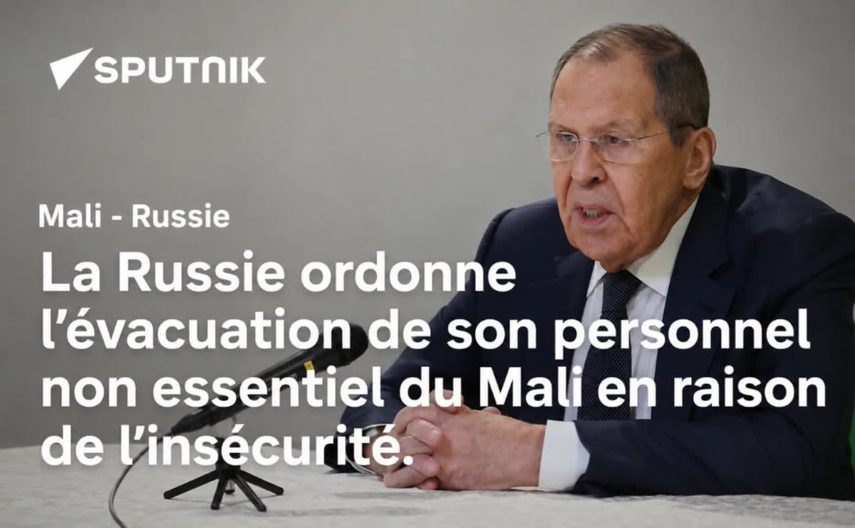 JeanB_Zongo's tweet photo. Mali 🇲🇱 | ALERTE ‼️ 
La Russie 🇷🇺 ordonne l’évacuation de son personnel non essentiel du Mali 🇲🇱 en raison de l’insécurité et la recrudescence des attaques. 
(Sputnik Agence Russe) https://t.co/1G1JJW8Kt1