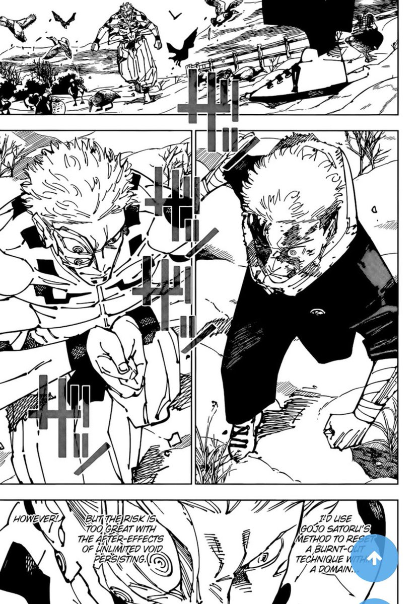 TSM_JuJu's tweet photo. @milks_one 2/2 If Sukuna’s thought process was illustrated more clearly while he was copying Gojo’s method before they lose their domains, no one would be saying Sukuna already knew it. Yet in the domains it’s plausible Sukuna knew beforehand and Gege finally clarified 20 chaps later lol https://t.co/9FXMBySKfd