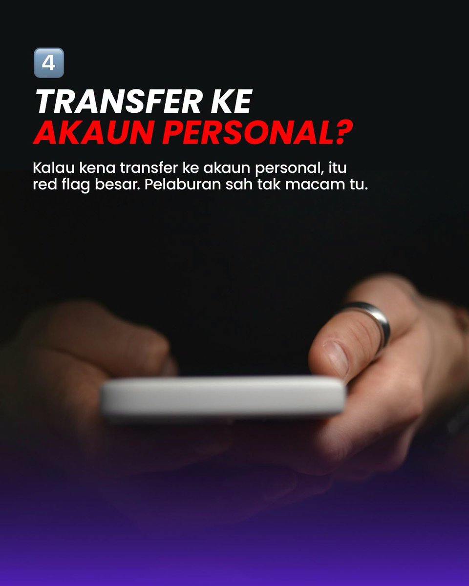 PPD_3Wangsa_'s tweet photo. 🚨 SCAM PELABURAN TAK TUNGGU ANDA READY🚨

❗ Pelaburan legit TAKKAN paksa anda buat keputusan cepat.

⚠️ PENTING:  Kalau nampak terlalu mudah nak kaya
👉 Besar kemungkinan itu SCAM.

#AIBIM
#MalaysiaMADANI
#TaatSetia
#JAPENWPKLP
#PPD3Wangsa
#KLCeria https://t.co/0nHfolIpoO