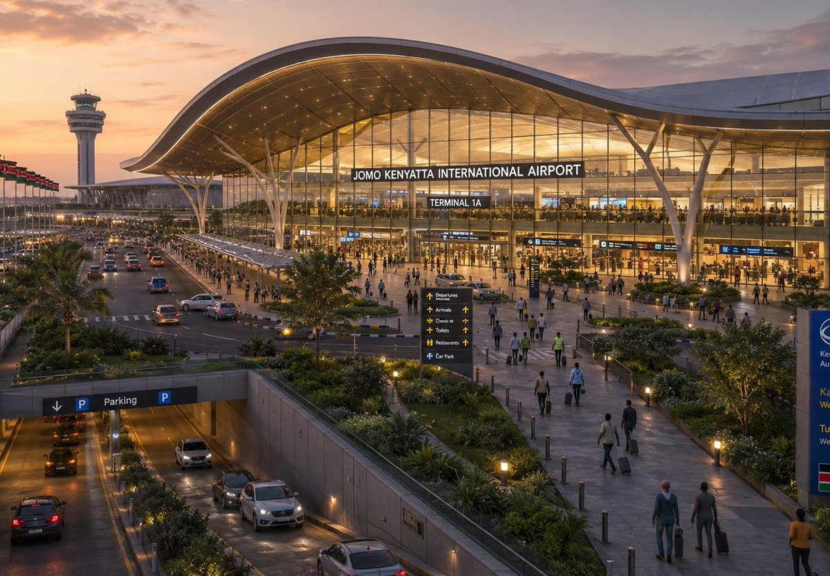 _KemuntoM's tweet photo. JKIA is basically a Kibanda with a runway, let's be honest. New design fixes that embarrassment. 
This is the airport Kenya's stature demands under Ruto's vision. Even Heathrow will send officials to benchmark. Kenya is leading, not catching up. 
🇰🇪 #JKIA

AI IMAGE https://t.co/iMwl3oh4cz