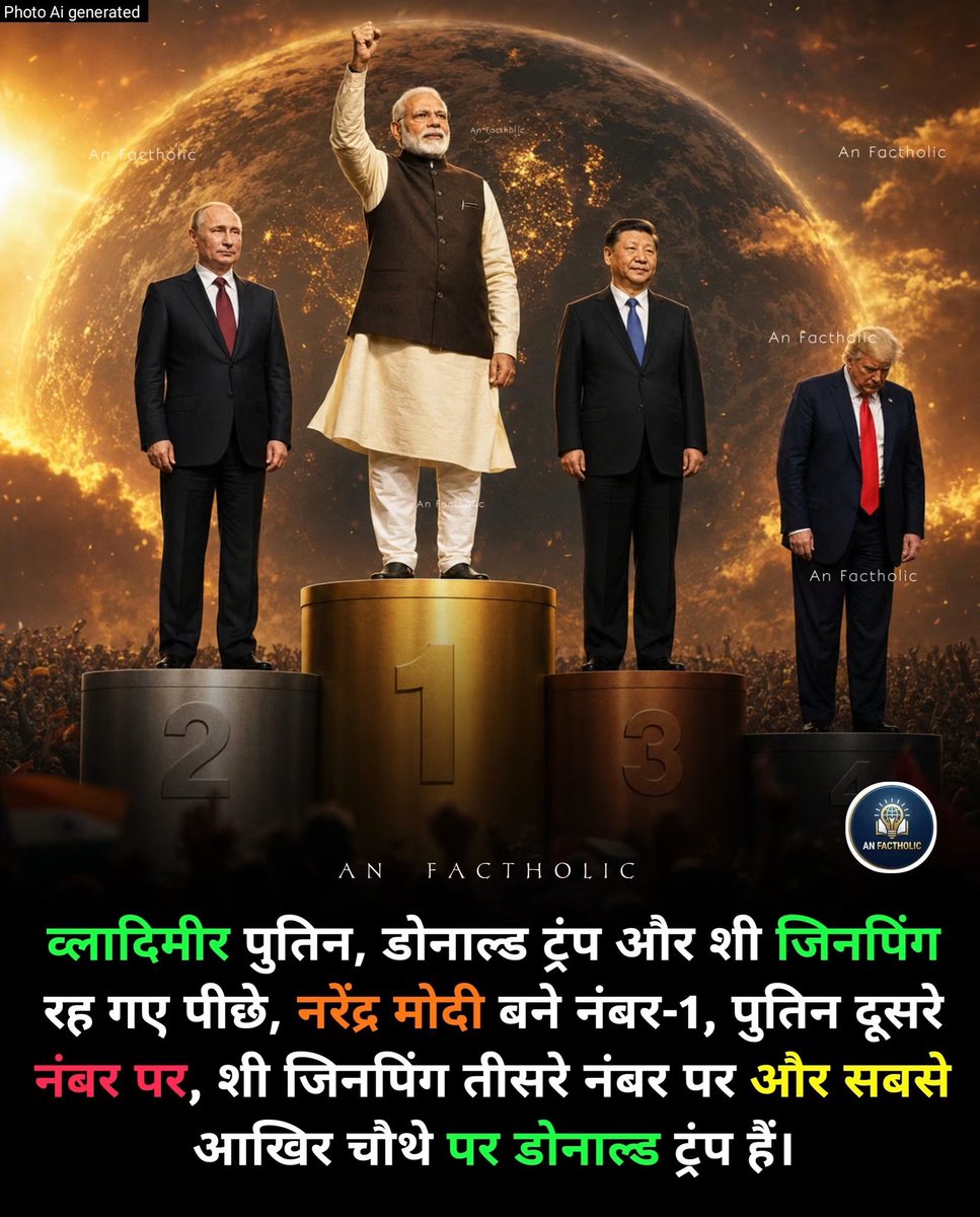 snnaagar's tweet photo. दुनिया के सबसे प्रभावशाली वैश्विक नेताओं की ताज़ा रैंकिंग में भारत के प्रधानमंत्री नरेंद्र मोदी पहले स्थान पर रहे। रूस के राष्ट्रपति व्लादिमीर पुतिन दूसरे, चीन के राष्ट्रपति शी जिनपिंग तीसरे और अमेरिका के राष्ट्रपति डोनाल्ड ट्रंप चौथे स्थान पर रहे।
#NarendraModi #DonaldTrump https://t.co/VMncXOeSsg