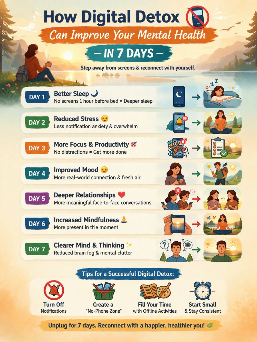 LumeChronos's tweet photo. Tired of feeling overwhelmed by your phone?
A 7-day Digital Detox can reduce anxiety, improve sleep, sharpen focus & boost mood — backed by research.
Step-by-step plan inside 👇
https://t.co/m3GqUgApQL
#DigitalDetox #MentalHealth #Unplug https://t.co/q1ms3CXmIk