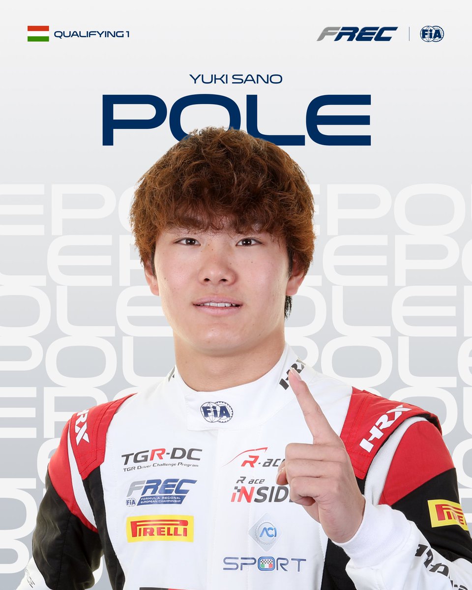 fia's tweet photo. Yuki Sano takes Pole in Hungary! 🇭🇺 

The R-ace GP driver claims his first Pole of the season and will line up on the front row alongside Reza Seewooruthun who topped the timings in Group B.

#FIA #FREC #Hungaroring https://t.co/8VjtvIo4a3