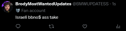 BMWUPDATESS's tweet photo. Streamer @Br0dyMostWanted sparks drama after listing "The only VALID Ken Carson Tier List" and then throws out a horrible take. People in the comments are saying "Israeli bbno$ ass take" https://t.co/geE5d2dJFm