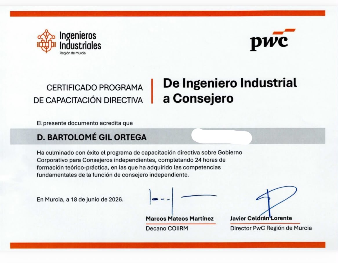 bartgil's tweet photo. Finalizado el curso "De Ingeniero Industrial a Consejero" organizado por @COIIRM y @PwC.
Una experiencia enriquecedora para profundizar en #GobiernoCorporativo, estrategia, gestión de riesgos y función del consejero independiente.
Gracias a organizadores, ponentes y compañeros. https://t.co/3ptNMzxUTr