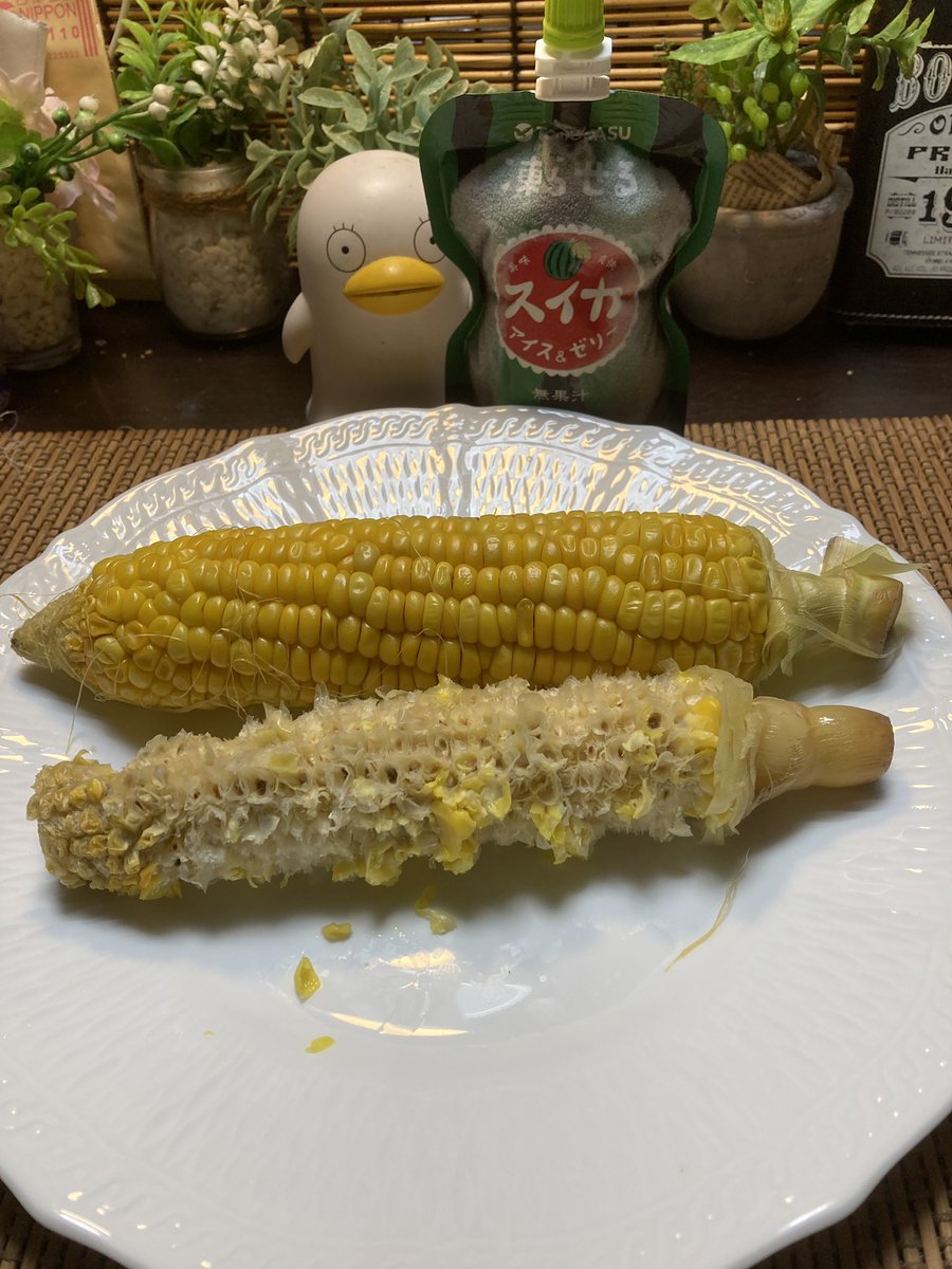 PiyoKingdom's tweet photo. 今日のエサ
1本¥76でゲットした🌽塩ゆでにしてみた
写真撮ったつもりが取ってなかったので再撮影
1本食っちゃったよ😭www
凍らせるだけで🍉シャーベットになるゼリーと一緒に
ゼリーの方が高かった😭www https://t.co/t9E1y9b1Nc