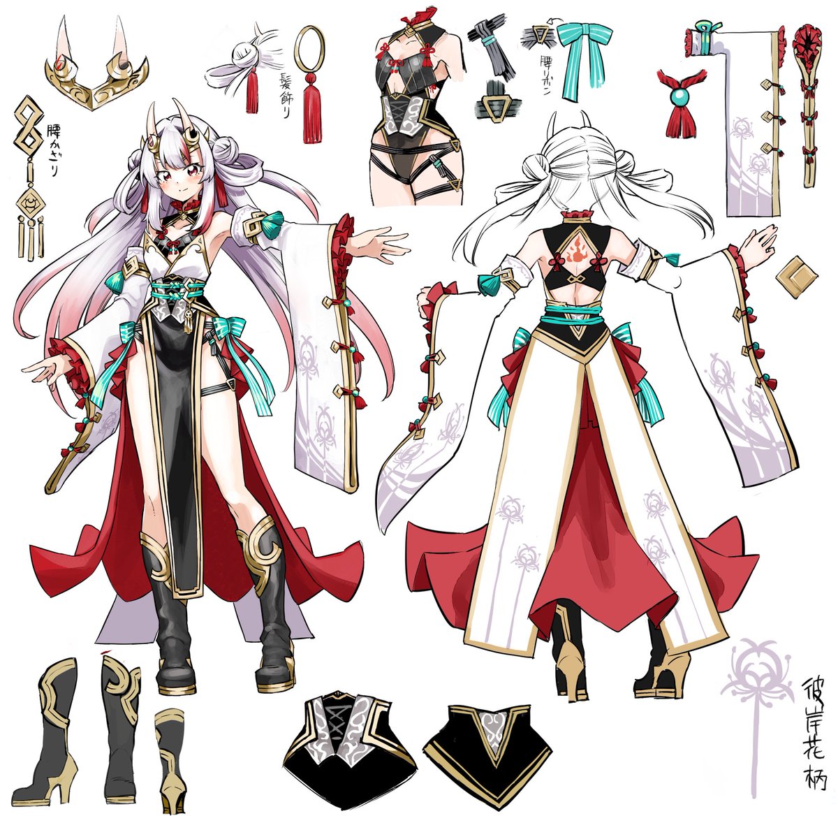 kuroseP's tweet photo. #ヤマト神想怪異譚　4巻ラストで変身した
百鬼あやめスーパーモード「神装神化」のデザイン設定（その１）です！
どうぞよろしくお願いします！

自分で漫画で描く大変さを完全に度外視してデザインしたので変身時間が限られています https://t.co/Spsv7JaHxu