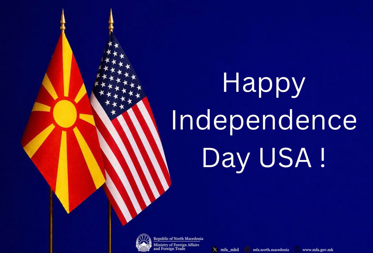 MFA_MKD's tweet photo. 🇲🇰🇺🇸 Congratulations on the 250th anniversary of the independence of the United States of America. 🇺🇸

The friendship and Strategic Partnership between 🇲🇰 and 🇺🇸 continue to grow stronger.

Together, we remain committed to peace, security and prosperity. https://t.co/CvHy4385XB