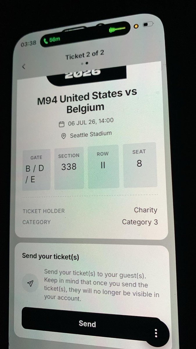 picky_bett's tweet photo. 🎟️ WTS: 2 Tickets Available for USA 🇺🇸 vs Belgium 🇧🇪

Round of 16 — FIFA World Cup 2026 🌍🏆

✅ 2 tickets available
✅ Secure transfer
✅ Proof available upon request

Serious buyers only. DM if interested 📩

@BleacherReport #FIFAWorldCup #USAvBelgium #WorldCup2026 https://t.co/2Tw1ZGeo6j