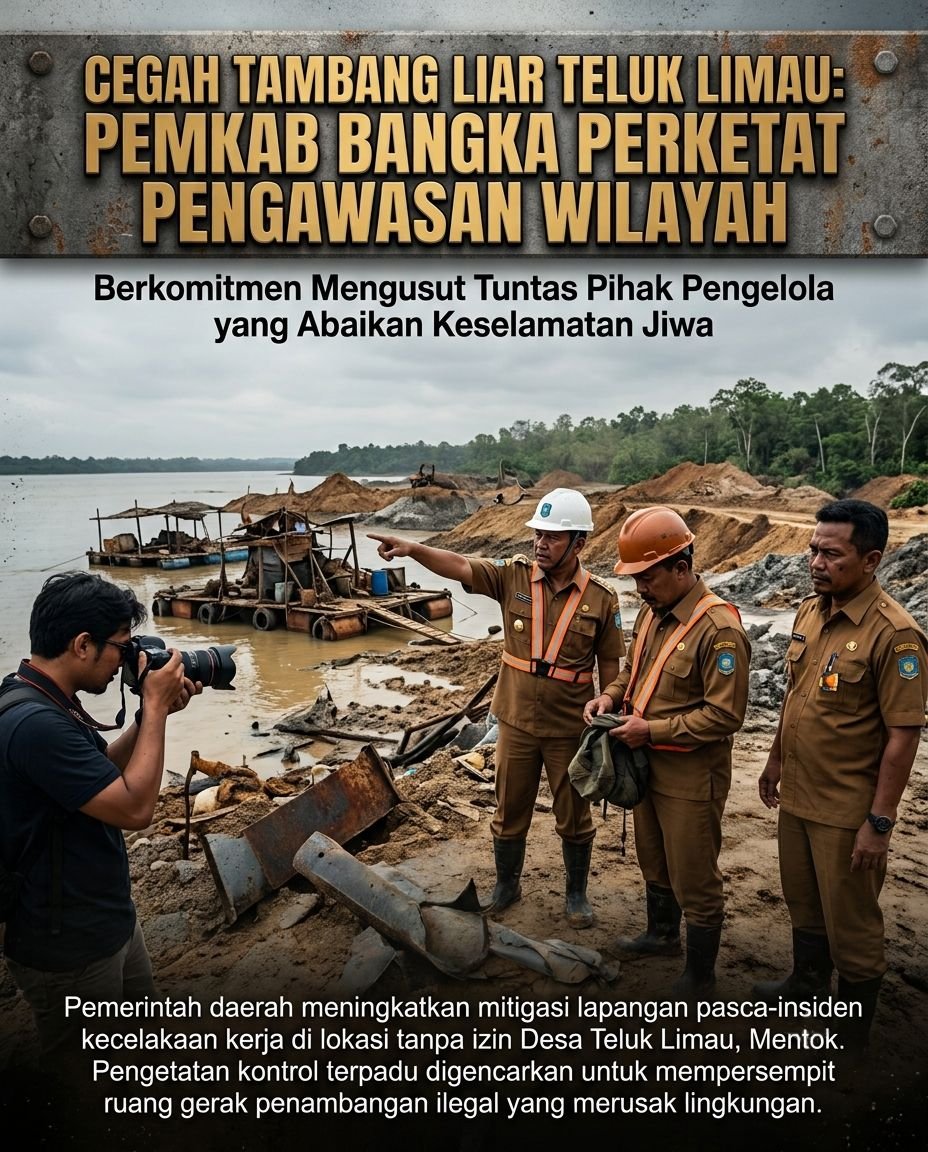 Kabarinbrt's tweet photo. Pasca insiden di Teluk Limau, pengawasan wilayah diperketat untuk mencegah aktivitas tambang ilegal kembali terjadi. Keselamatan masyarakat dan kepatuhan terhadap aturan menjadi prioritas utama. #bangkabelitung #pttimah #timahfu #TambangTertib #PenegakanHukum https://t.co/NcgUCLJDX0