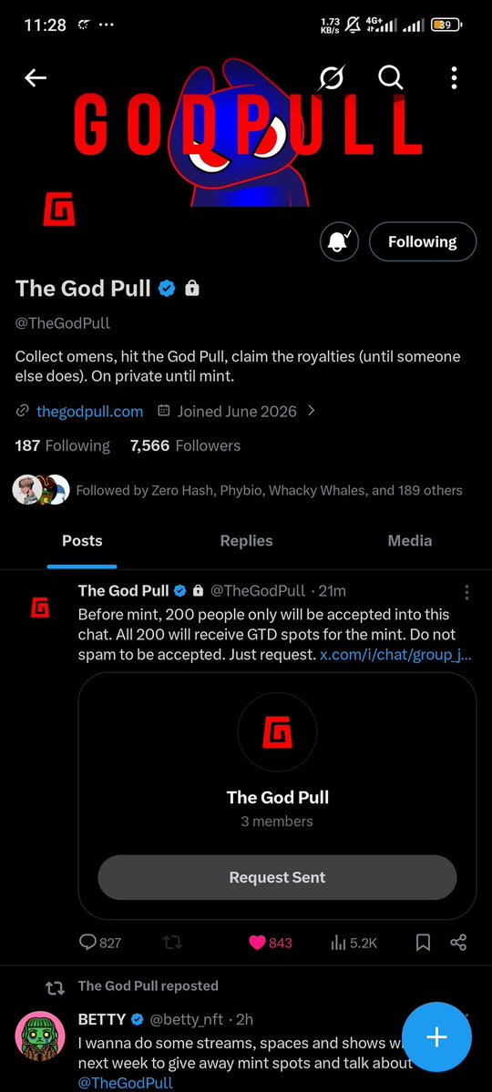 Rhymzzi's tweet photo. THIS POST FROM @TheGodPull ARE FOR THOSE THAT FOLLOWED THE ACCOUNT B4 THEY WENT PRIVATE.
ACCEPTANCE = GTD
TOTAL OF 200 GTD
THANK YOU @betty_nft https://t.co/pSbXaV4dn7