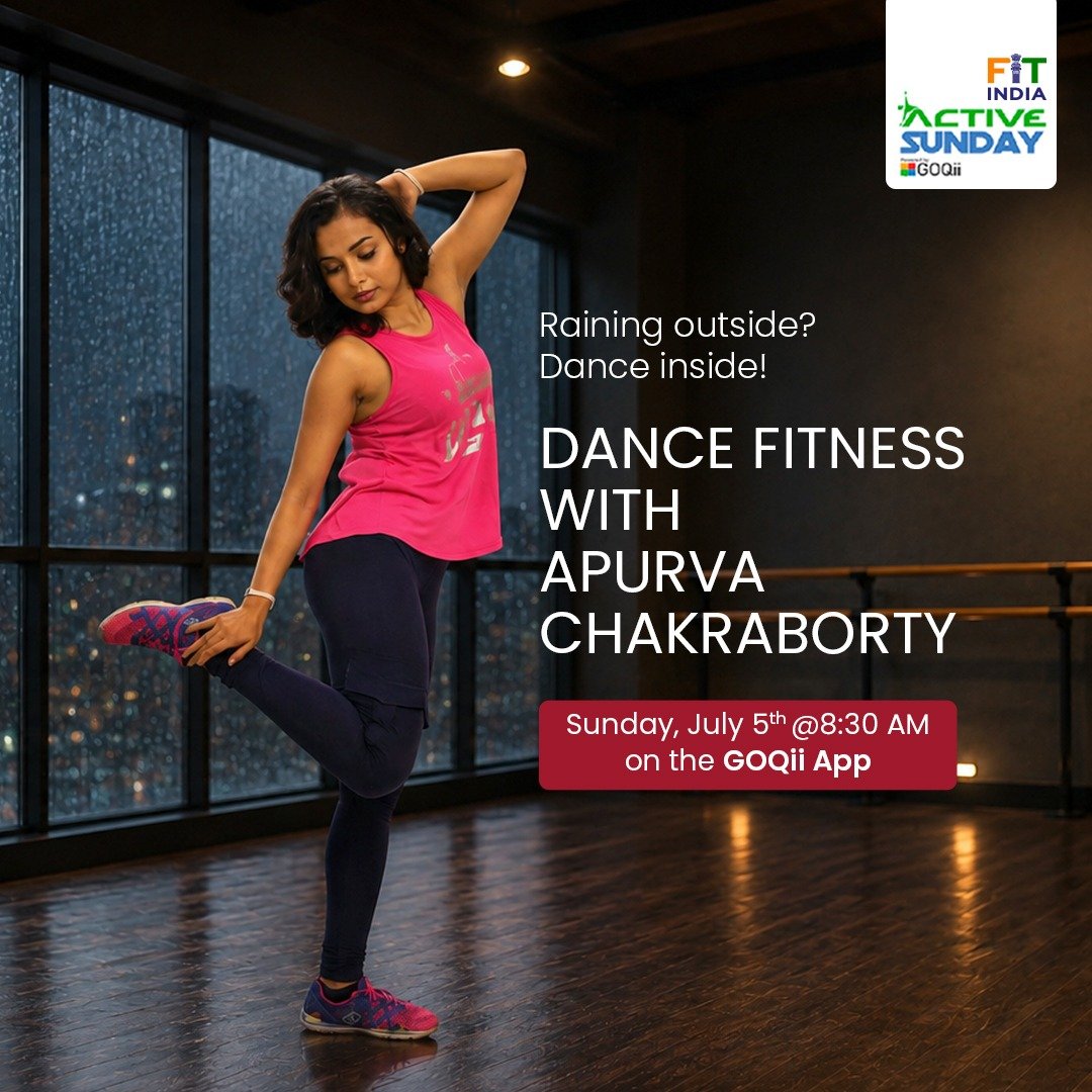 GOQii's tweet photo. 🎶 Groove on a Sunday morning with Coach Apurva for a Dance Fitness Session tomorrow! 🎉

🔥 Burn calories
💓 Pump up your heart
💃 Improve coordination

Dance, sweat, repeat when you're moving to the beat this #FitIndiaActiveSunday at 8:30 a.m. on the GOQii App! https://t.co/FpWBSIZTX9