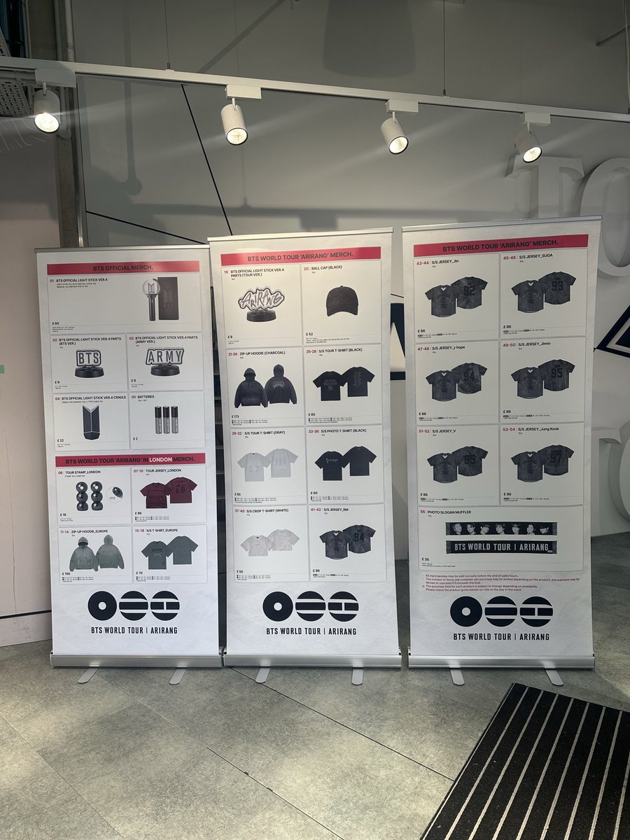 fivetwentyam's tweet photo. at the tottenham experience spore!
and this is the merch available for sale and there’s so much of it 💜

#bts_arirang_london https://t.co/kpcidvsfni