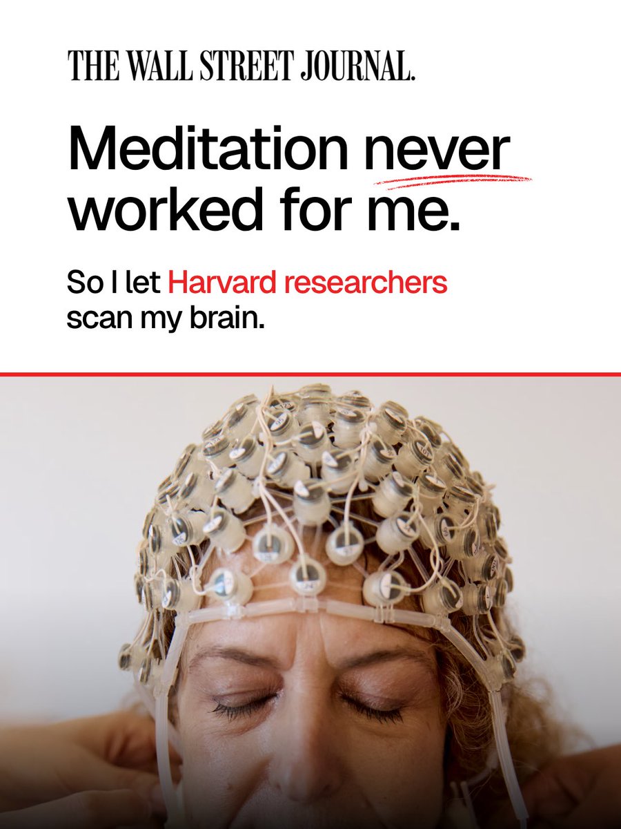 miraclemindapp's tweet photo. A Wall Street Journal reporter who had never successfully meditated tried a 15-minute guided meditation while Harvard researchers scanned her brain.

Within minutes, her brain activity began to shift. Theta waves increased by 2½ minutes, peaked between 7–8 minutes, and remained 13% higher even after the meditation ended.

Read the full story: https://t.co/LYaVhFA690