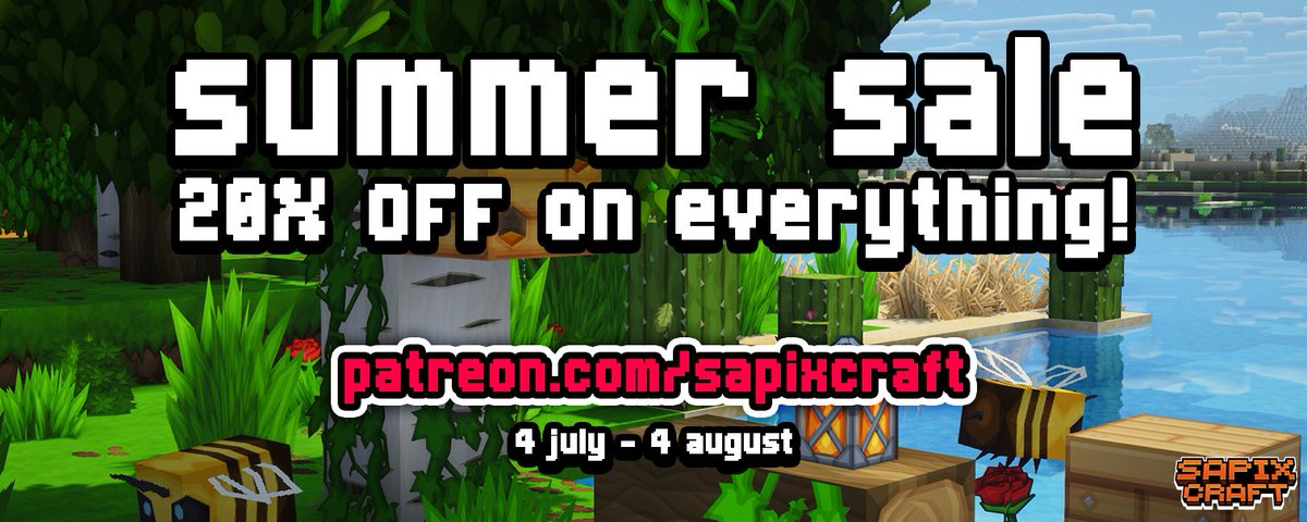 Sapixcraft's tweet photo. Sun's out, discounts out!
SUMMER SALE is live now → 20% OFF everything!
https://t.co/cV6GDv7DkY

#minecraftart #minecraft #vectorart https://t.co/dYicx8I5KH