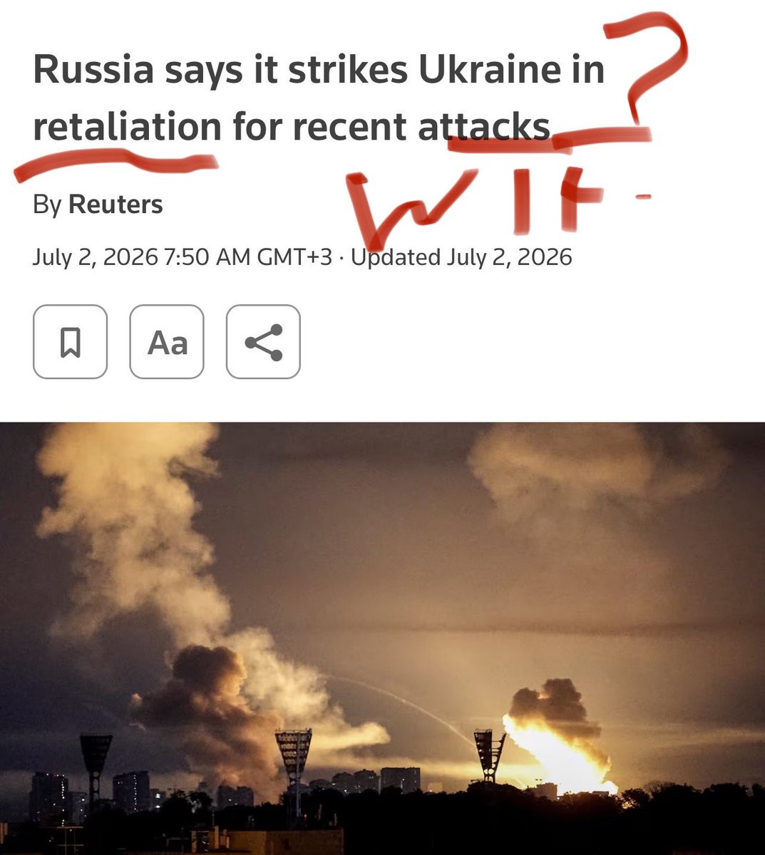 MargoGontar's tweet photo. I’d love western media kindly stop repeating Russian propaganda that justifies the genocide of  my people @Reuters . I know Reuters would go and say they are ‘just quoting’ Russia, but maybe we shouldn’t ‘just quote’ war criminals justifying their war crimes , without giving https://t.co/aALVREgLie