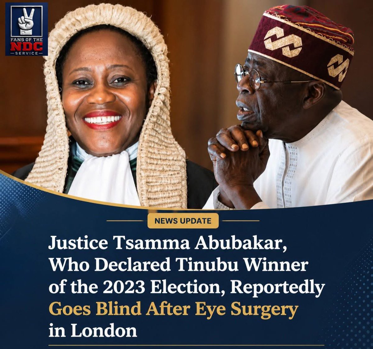 Kudoosofficial's tweet photo. Justice Tsamma Abubakar who collected bribe and declared Tinubu winner of 2023 presidential election goes blind in London hospital 🙏
I wish she was dead it will be better for me 😍 https://t.co/55mISCWYjg