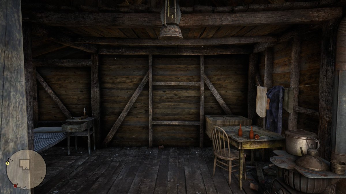 Calamity_tarako's tweet photo. エメットの家。
質素なワンルーム。
RDR2で個人的に好きな要素として、住宅のトイレもちゃんと作られていること。
母屋から離れたところにある1枚目の画像がおトイレです。 https://t.co/HJuR2u8uAN