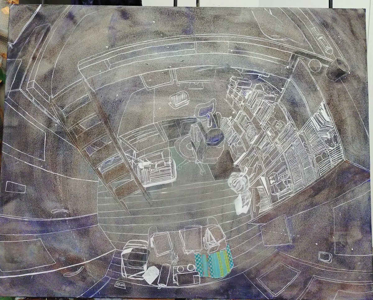 Kanta_014's tweet photo. 「部屋」
1520×1210mm　和紙　水干絵具　岩絵具

#日本画 https://t.co/J7eRAIby6P