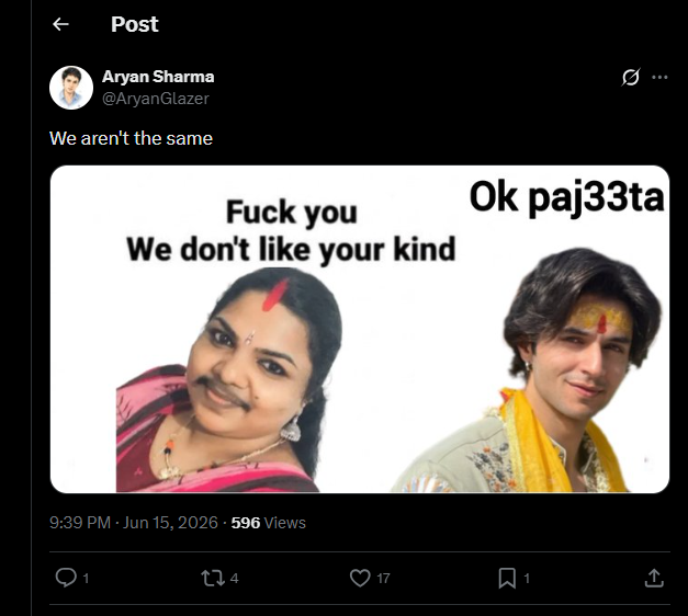 ostzephyr's tweet photo. Just found out about this phenomenon of some Indian incels unironically thinking they're  white while seeing their female counterparts as swarthy lol https://t.co/WMdRYJVmBr