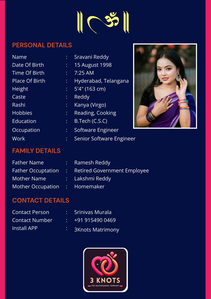 knots_3's tweet photo. About Profile:
Well-educated, independent, and respectful of family traditions. I value trust, kindness, and open communication. Looking for a responsible and caring partner to build a happy future together.
#matrimony #telugumatrimony #brideprofile #telanganabride #happyfamily https://t.co/FjjkkqB3eA