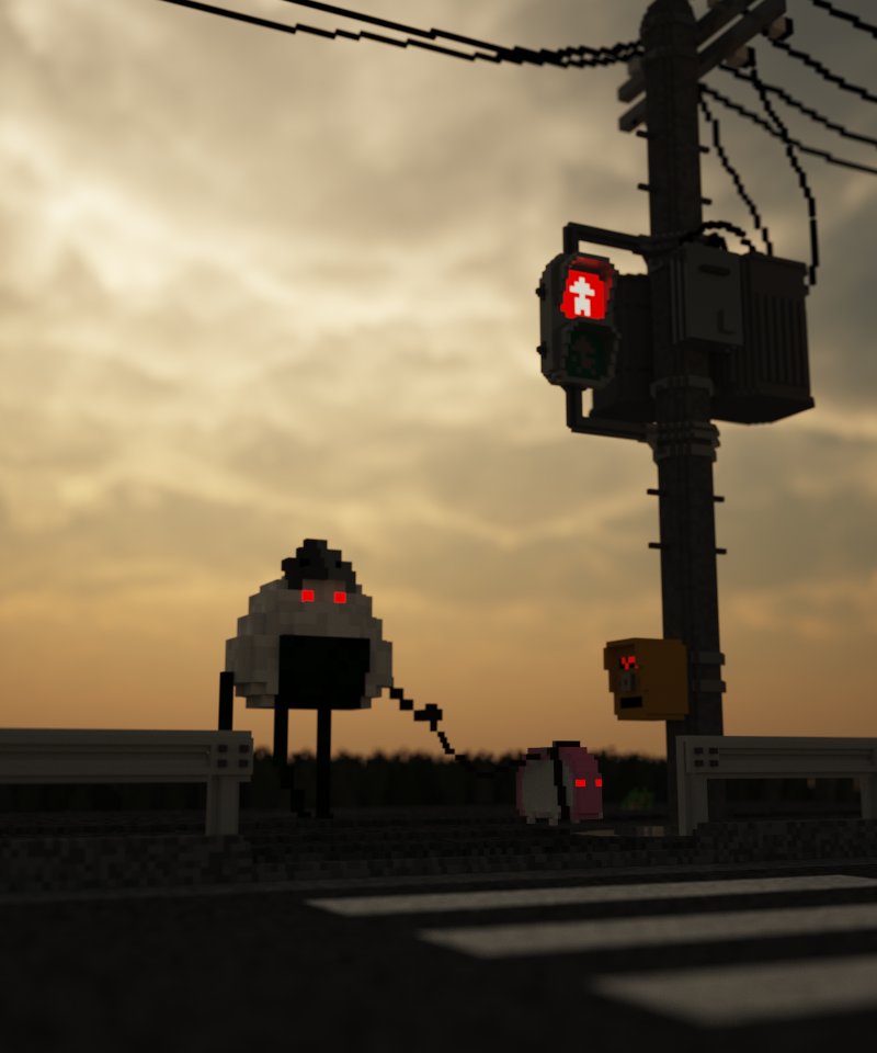 tofu_voxel's tweet photo. 信号を待つオニギリとカマボコ🚦 https://t.co/wSnhc2CKtv