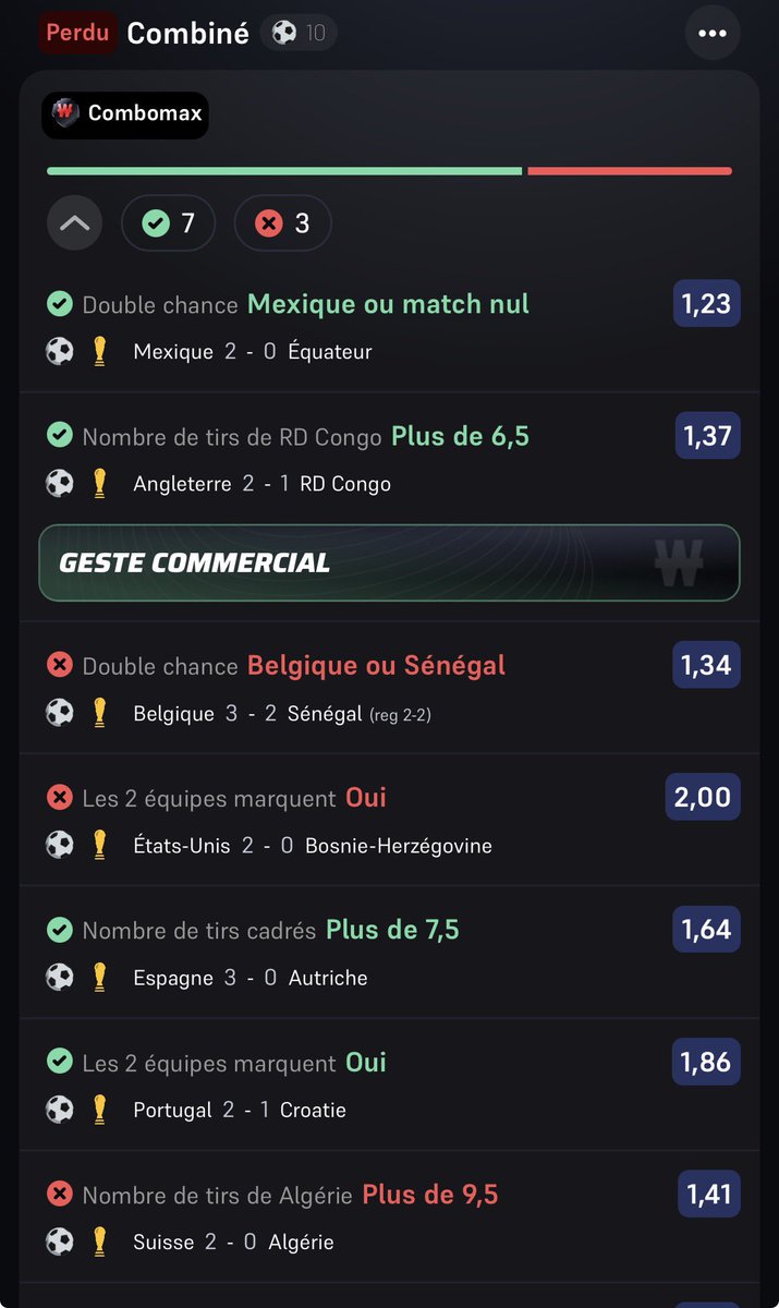 OL69100OL's tweet photo. @WinamaxSport pourquoi j’ai pas eu le remboursement de mon combomax ? J’ai 3 erreurs pour 10 matchs https://t.co/0DSg0J4ES8