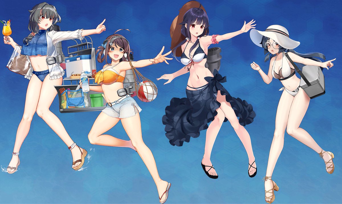 suikun98's tweet photo. 潜水母艦組の水着イラスト
タッチの立ち絵で並べてみる
みんな胸でかい https://t.co/AR5OXWZncB