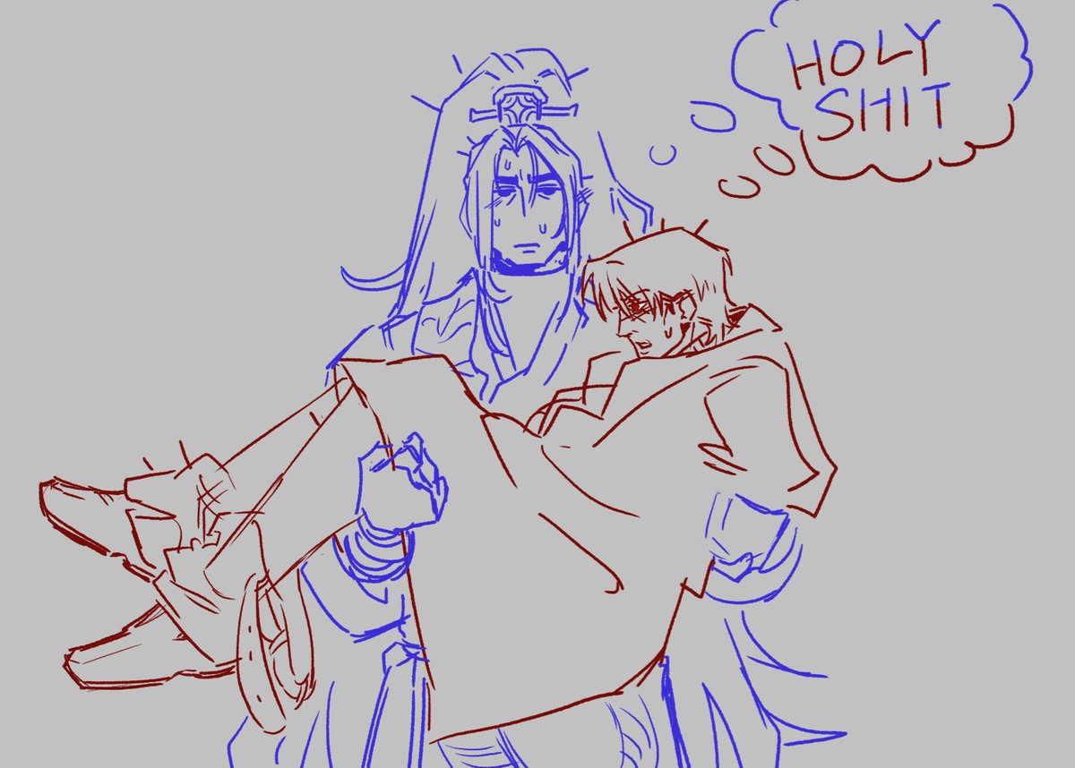 DaikonSnac's tweet photo. Vergilius with his pants off and Jia Qiu had to cover them with his massive coat. Mmm Red Qilin yum yum yum https://t.co/U3ZTiCmno7