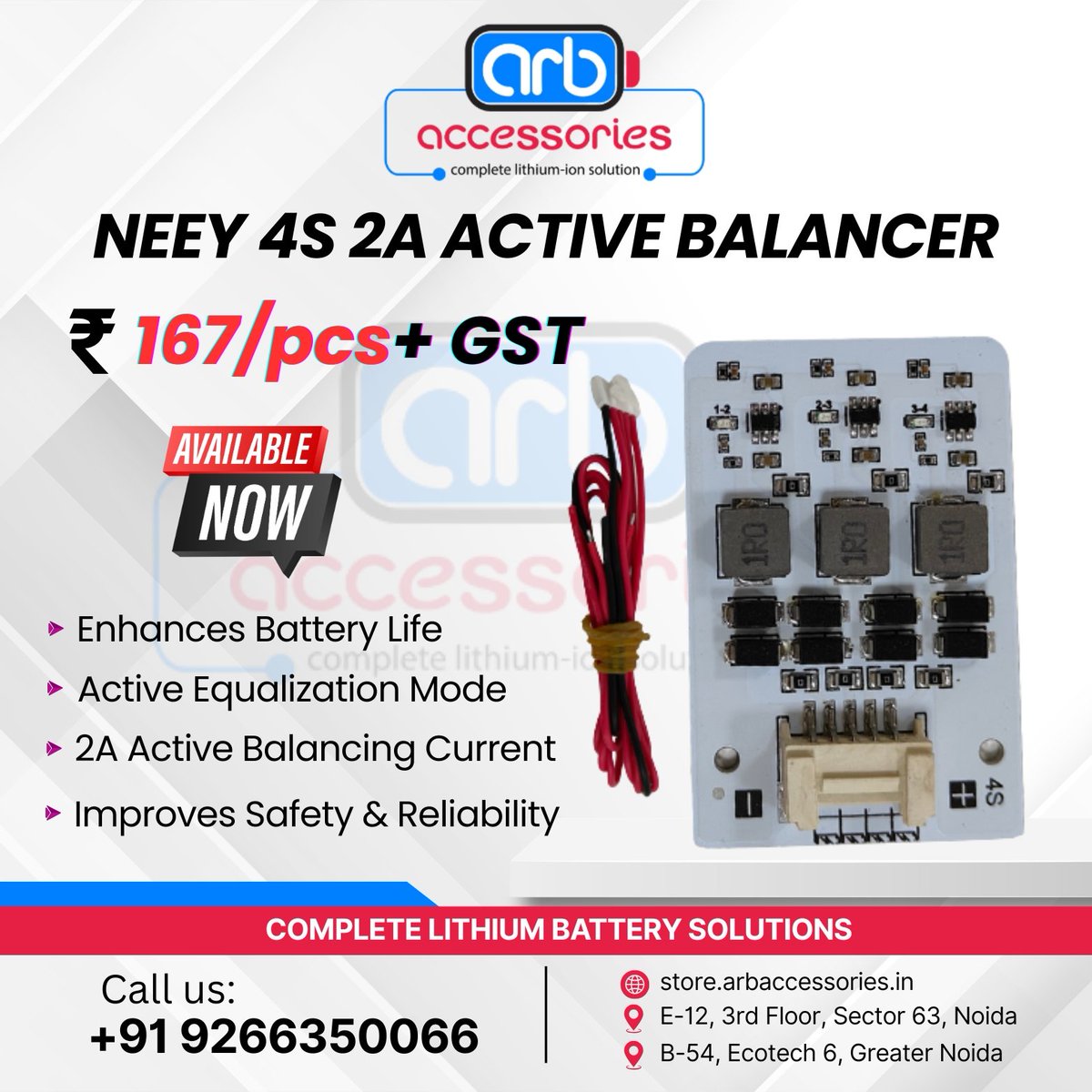 arb_ltd's tweet photo. π NEEY Active Balancer Series β Available Now β‘
π© DM US FOR MORE INFORMATION .
π +91 9266350066
π https://t.co/4BZbLAJl3D
π E-12, 3rd Floor, Sector 63, Noida
#NEEY #ActiveBalancer #BatteryBalancer #LithiumBattery #BatteryPack #LiFePO4 #EnergyStorage https://t.co/fDgTSIGCZS