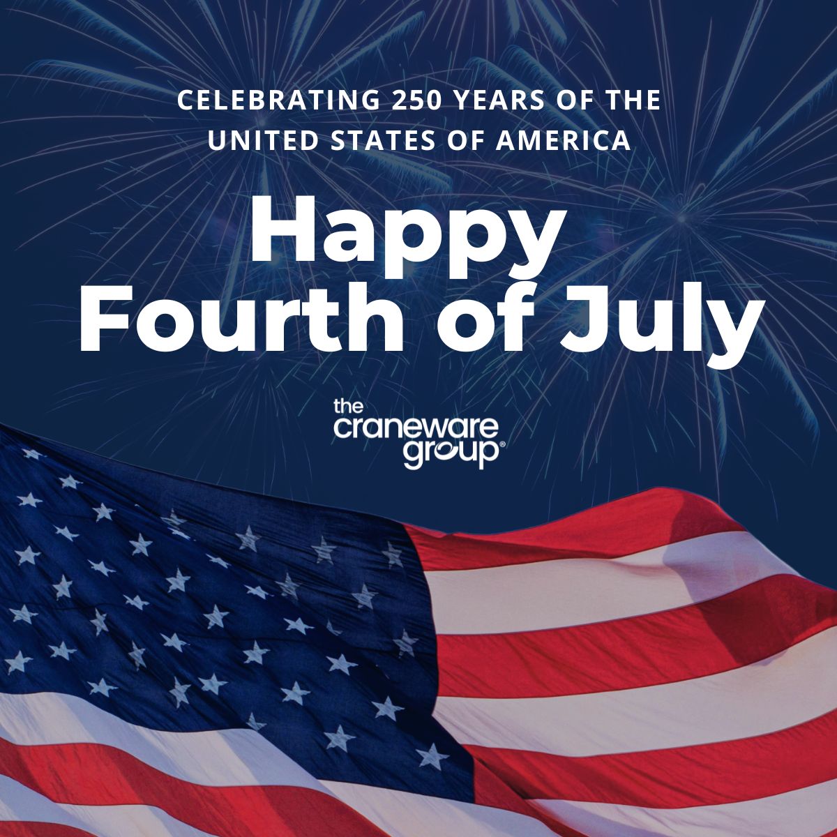 craneware's tweet photo. This Fourth of July, we celebrate 250 years of the United States of America! 

Wishing everyone a happy holiday weekend. 🎆 https://t.co/PKoTnqD5fM