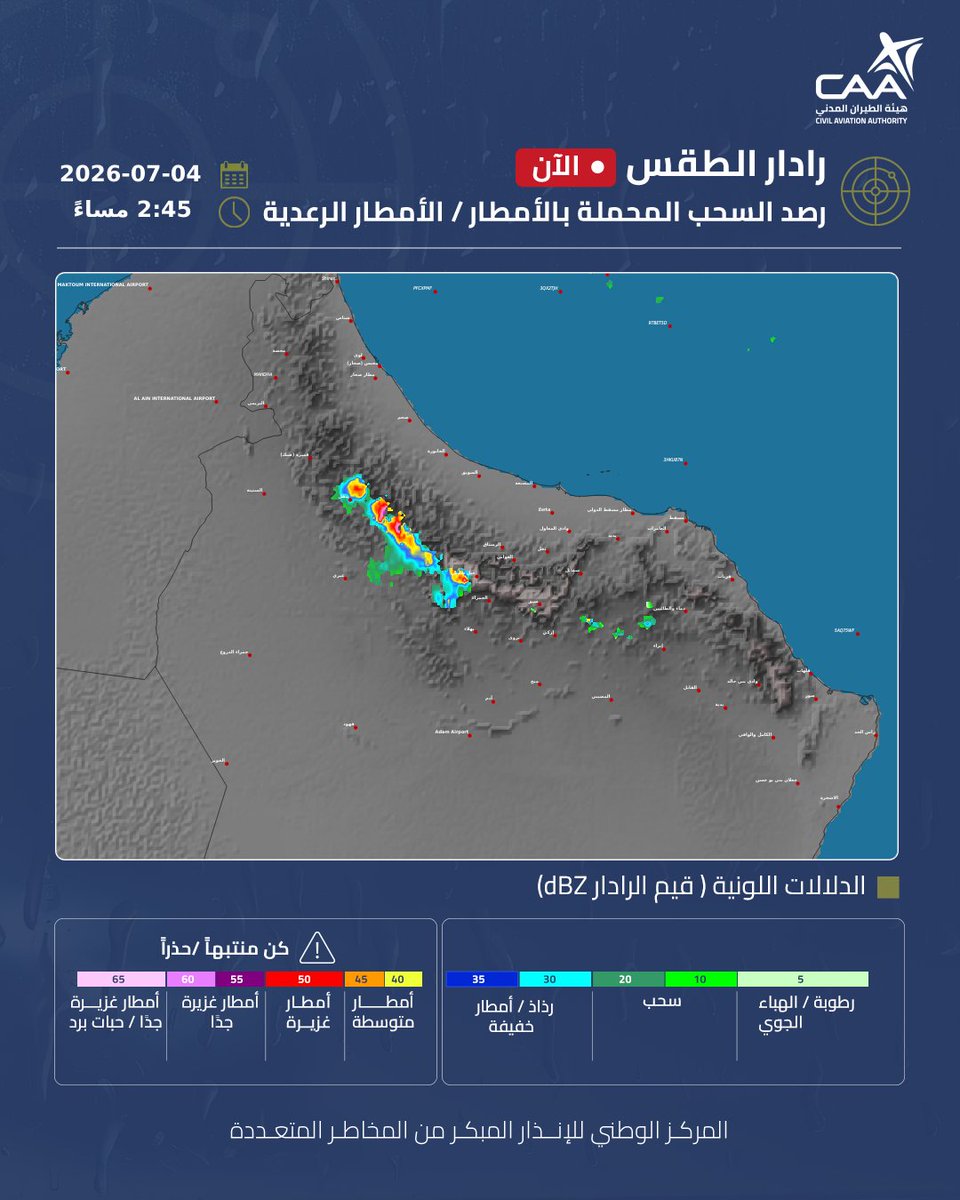 OmanMeteorology's tweet photo. حالياً (02:45) ظهراً

استمرار نشاط التكونات المحلية على سلسلة جبال الحجر وهطول أمطار متفرقة رعدية أحياناً على عدد من ولايات محافظتي الظاهرة والداخلية مع فرص توسعها خلال قادم الوقت على امتداد سلسلة جبال الحجر https://t.co/bgR6nP0yxp