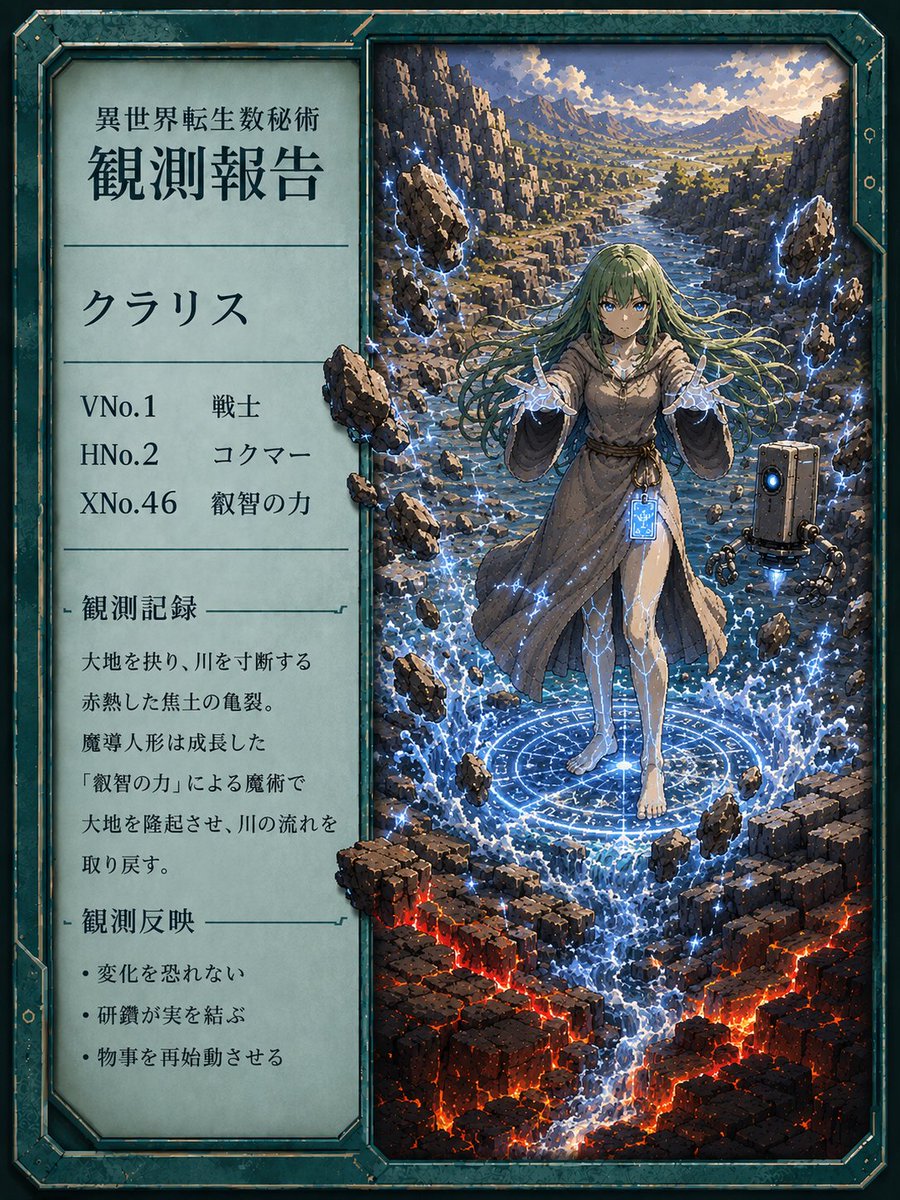 Z_K57's tweet photo. 7/5…AIがあまりにも支離滅裂な為、展開を監修してしまう()

原文要約︰大地を抉る赤熱した亀裂が行く手を遮り、川が寸断され対岸の村が水不足になる。主人公は"予め山道から運んできた資材一式"で"赤熱した亀裂(入れない)"に水路橋を架け、水不足の解消と対岸への到達を実現する。

#異世界転生数秘術 https://t.co/K9mmFzXexO