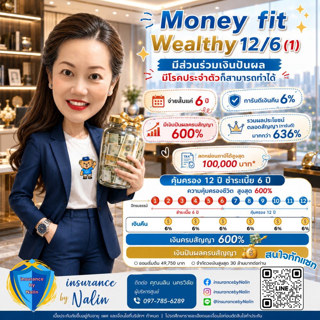 NALiN289's tweet photo. "เงินออม" ที่ดี ควรมี "ความคุ้มครอง" ไปพร้อมกัน
Money Fit Wealthy 12/6 (1)
✔️ จ่าย 6 ปี คุ้มครอง 12 ปี
✔️ รับเงินคืน 6%
✔️ มีส่วนร่วมเงินปันผล*
✔️ ผลประโยชน์รวมตามเงื่อนไข >636%
✔️ ลดหย่อนภาษีได้
✔️ มีโรคประจำตัว ก็มีโอกาสสมัครได้
DM มาปรึกษาได้ค่ะ
#เคียงข้างกับคุณนลิน https://t.co/1M5krRIR4e