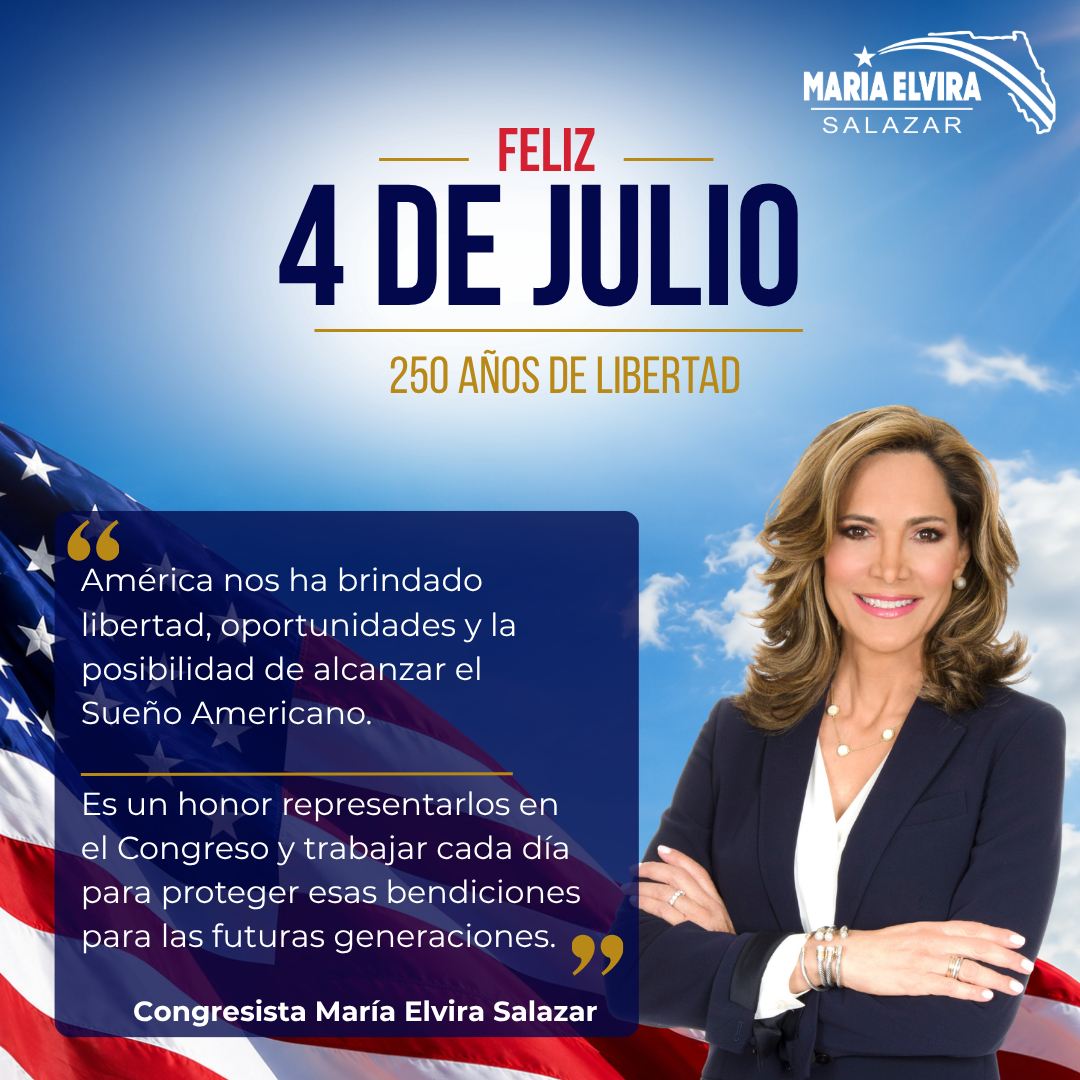 MaElviraSalazar's tweet photo. Today we celebrate 250 years of freedom and the enduring promise of the American Dream.
America remains a beacon of liberty and opportunity, and I will never stop fighting to protect the values that make our nation exceptional.
Happy Independence Day, and God bless America! 🇺🇸
- - - 
Hoy celebramos 250 años de libertad y la promesa del Sueño Americano.
Estados Unidos sigue siendo un faro de libertad y oportunidades, y nunca dejaré de luchar para proteger los valores que hacen de nuestra nación un país verdaderamente excepcional.
¡Feliz 4 de Julio!
