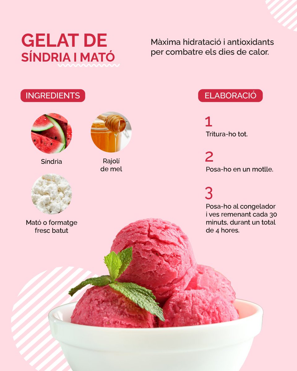 Condislife's tweet photo. Et proposem 5 receptes de gelats casolans, saludables i plens de color, fets amb la millor fruita de temporada. Són súper fàcils de preparar i ideals per tenir sempre a punt al congelador. 🍉🍑 https://t.co/8sRZAKMbJc