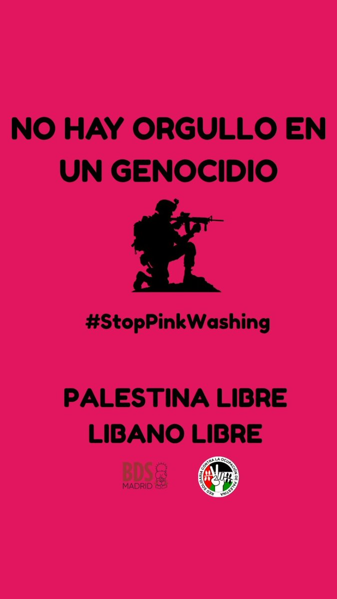 BDSMadrid's tweet photo. Por mucho que Israel intente lavar sus crímenes detrás de banderas y desfiles LGTBIQ friendly en Tel Aviv, no hay #orgullo en un genocidio.
Los asesinos de las personas queer en Palestina y Líbano son israelíes
#StopPinkWashing
🏳️⚧️🏳️🌈🇵🇸🇱🇧
Hoy en el MADO buscanos y trae tu bandera https://t.co/ogCiPeqQiE