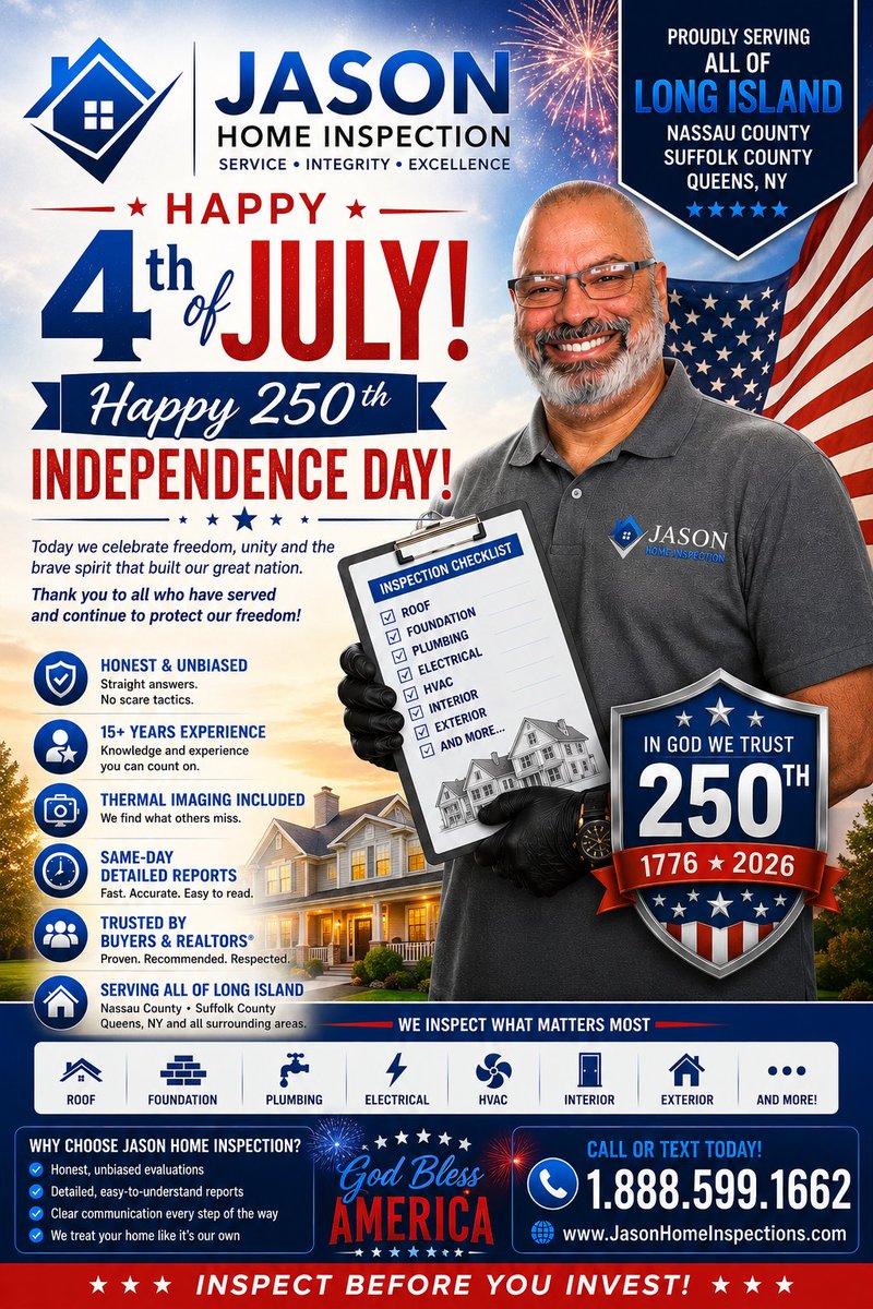 JEscoabar's tweet photo. Wishing everyone a safe and memorable 250th Independence Day. As you celebrate with family and friends, remember that protecting your home is just as important as honoring our history. Proud to serve Nassau County and beyond. https://t.co/hYhCgF7jQf