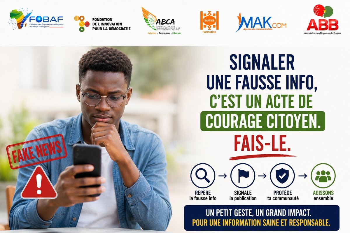 BebeNorbe's tweet photo. Ne soyons pas les complices silencieux de la désinformation. Signaler une publication trompeuse, c’est protéger toute notre communauté. Faites preuve de courage citoyen et agissons ensemble . 🛡️
#BlogueursBF #StopFakeNews #CourageCitoyen #NumériqueSain https://t.co/2H34GCMhWR