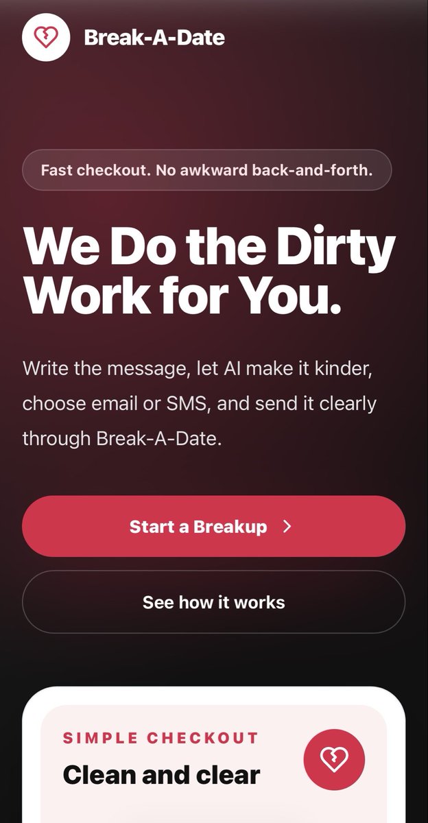 Biscuitface's tweet photo. 💔 Breaking up is hard.
Ghosting is worse.

Introducing https://t.co/qG4AKNUUUW a simple way to end things with honesty and respect.

❤️ Write your message
No awkward phone calls. No disappearing. Just clear communication.
Because everyone deserves closure.

#BreakADate #Dating https://t.co/i4wPk7f5dB